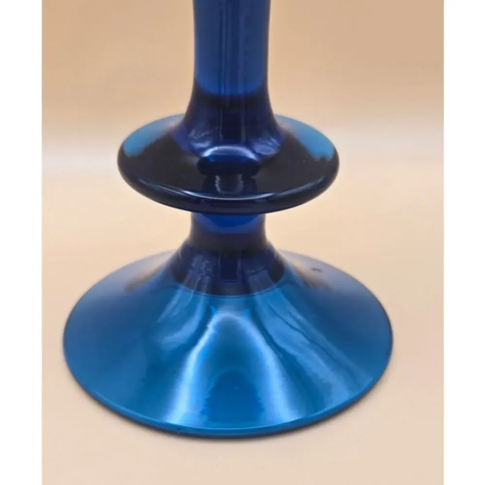 VTG 1970's Italian Blue Glass Footed Tulip Vase/Glass